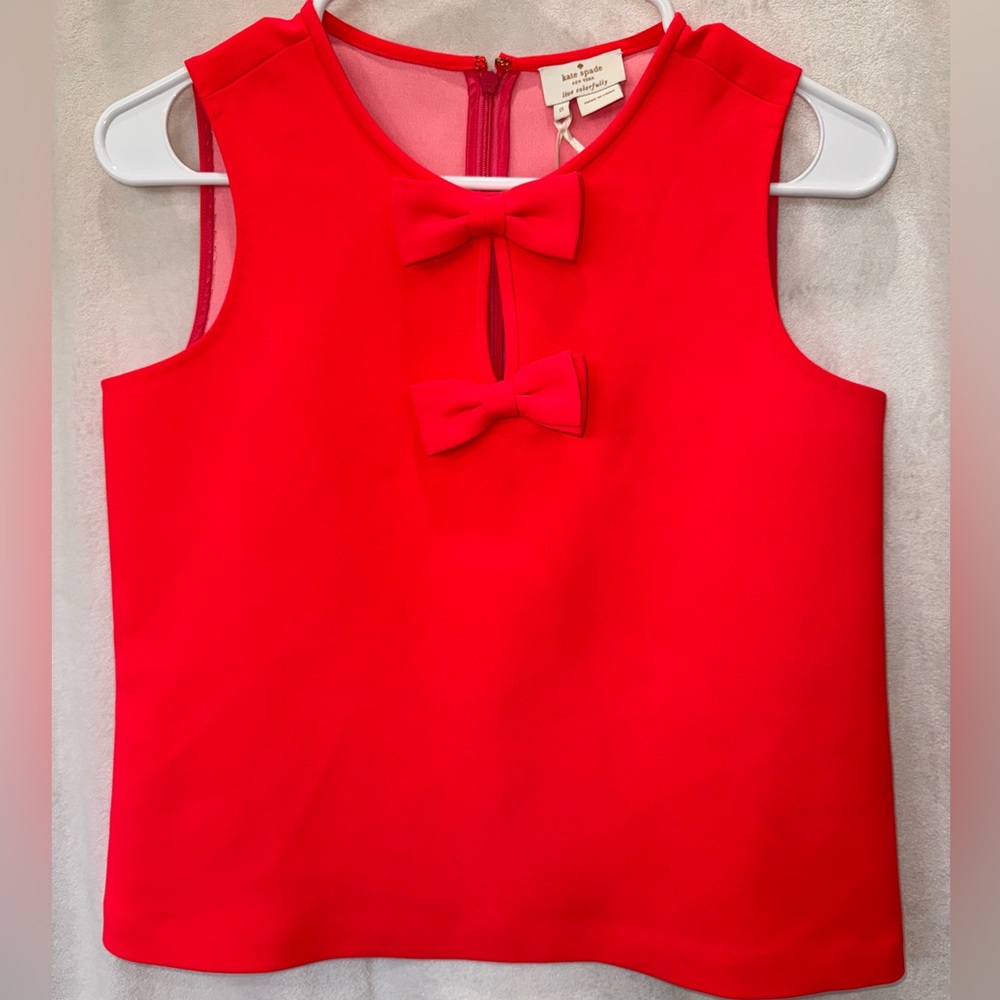 NEW‎ KATE SPADE NEW YORK SLEEVELESS LIVE COLORFULLY NEON CORAL BOW TOP-SIZE 0